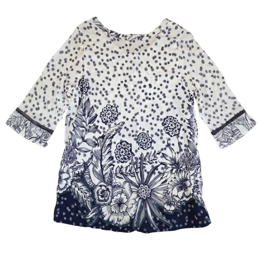 Orientique Australian Floral Rayon Tunic Blouse Size M Boho Cottagecore Resort - Picture 5 of 9